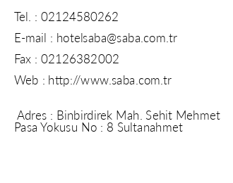 Hotel Saba iletiim bilgileri